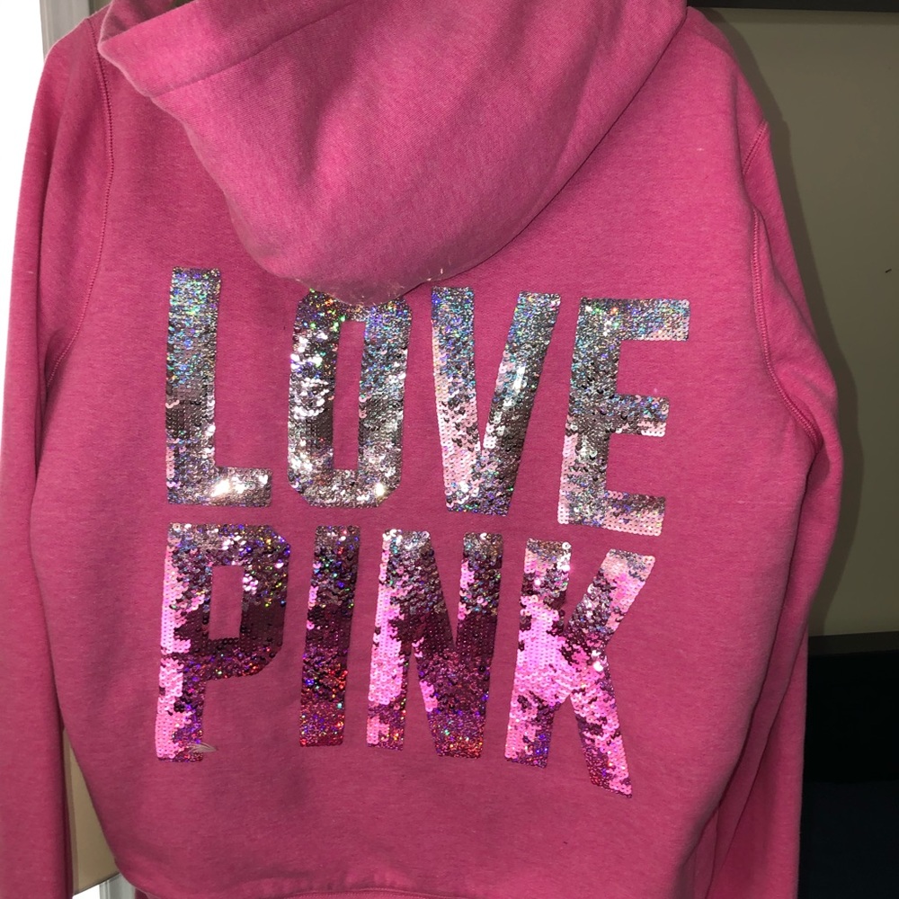 PINK fur lined sequined hoodie